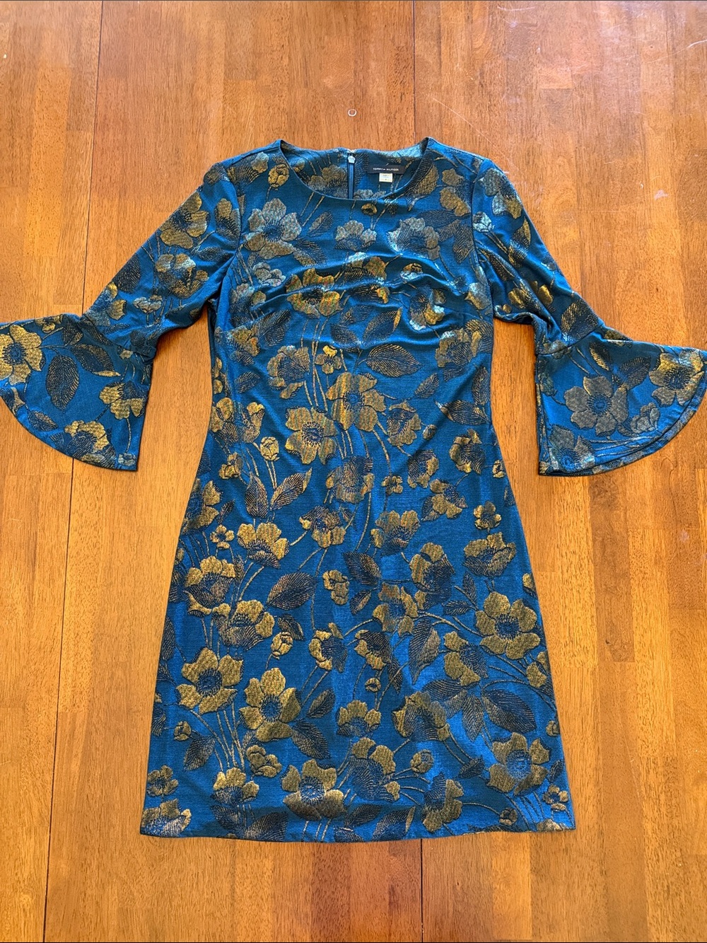 Tommy Hilfiger Blue and Gold Dress with Flared Sleeves